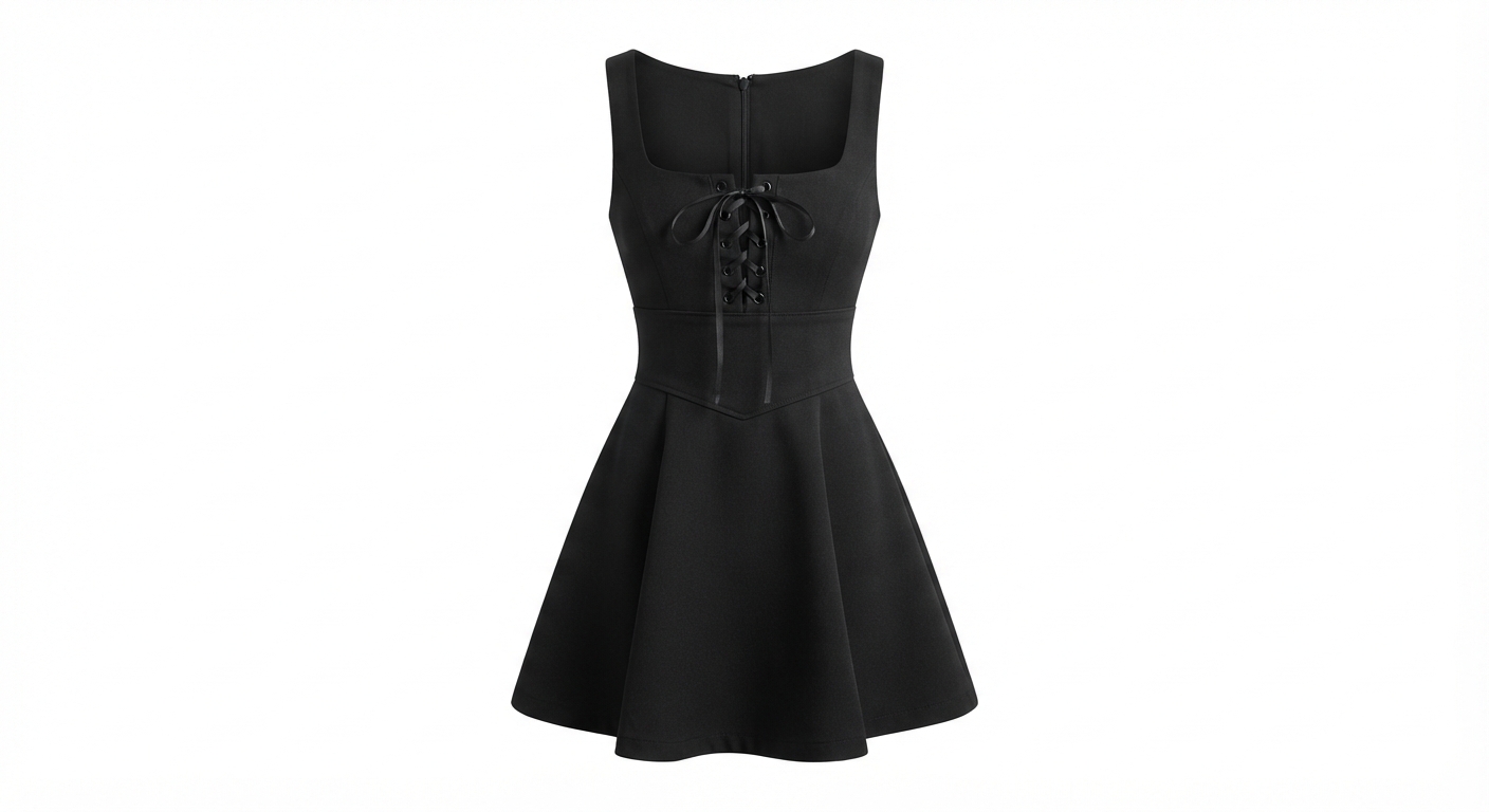 Minivestido de manga larga TWOTWINSTYLE con estampado de cintura alta y cordones