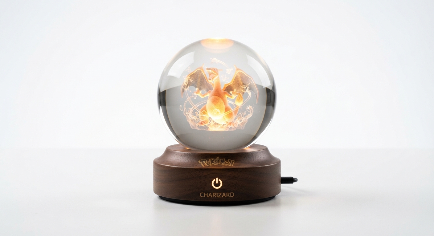 Lámpara LED 3D Bola de Cristal Pokémon (Mewtwo, Pikachu, Gengar) - Regalo Ideal