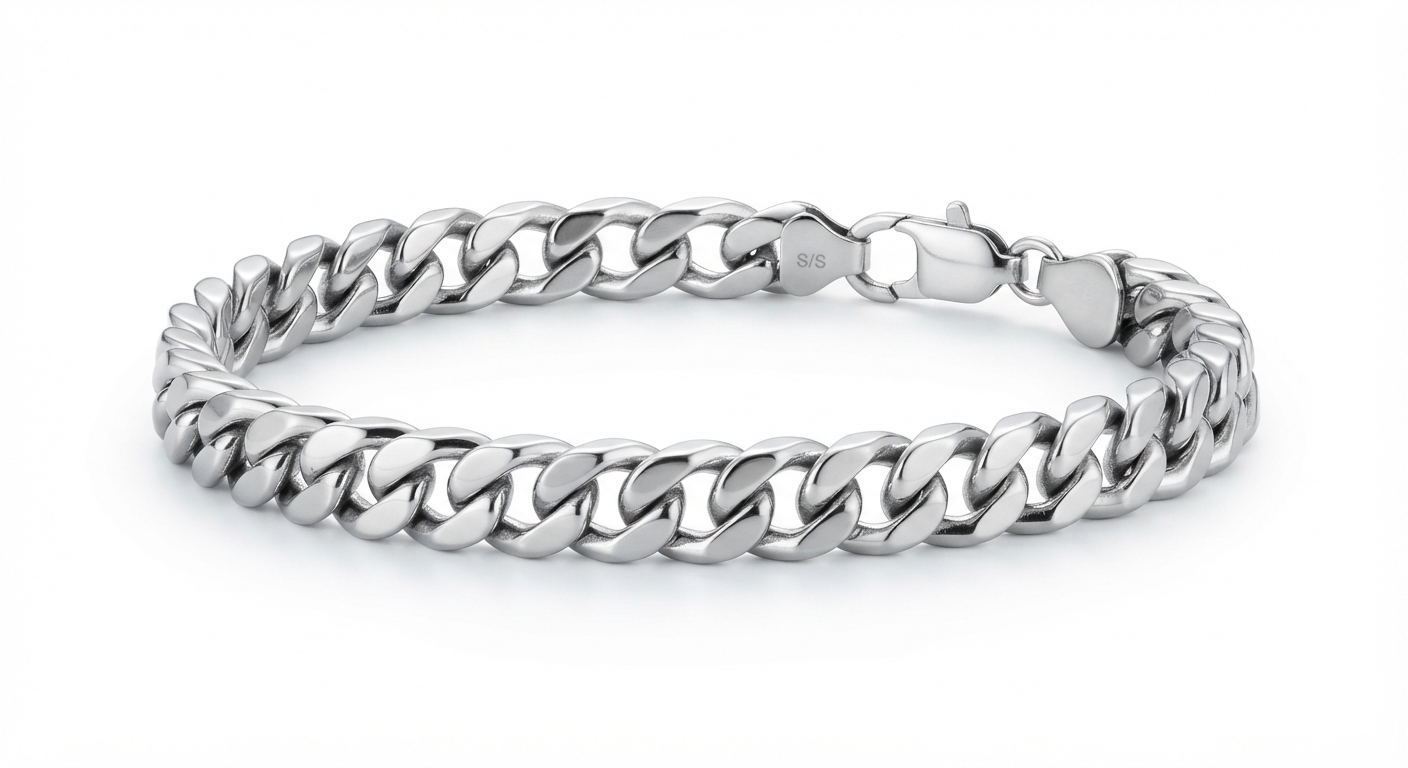Lote 2 Pulseras Acero Inoxidable Hombre Cadena Cubana Plata 19cm