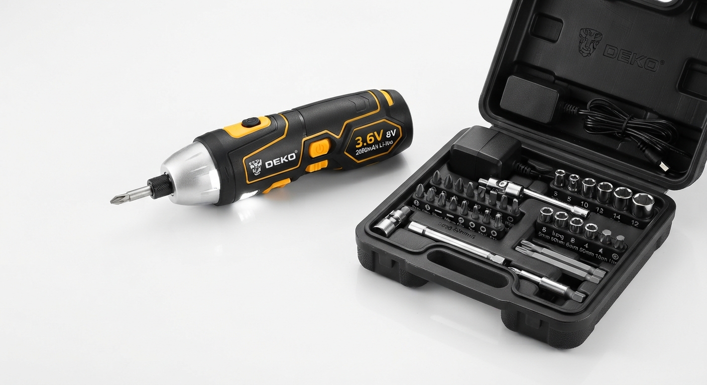 Destornillador Inalámbrico DEKO 8V con 45 Accesorios y Carga USB