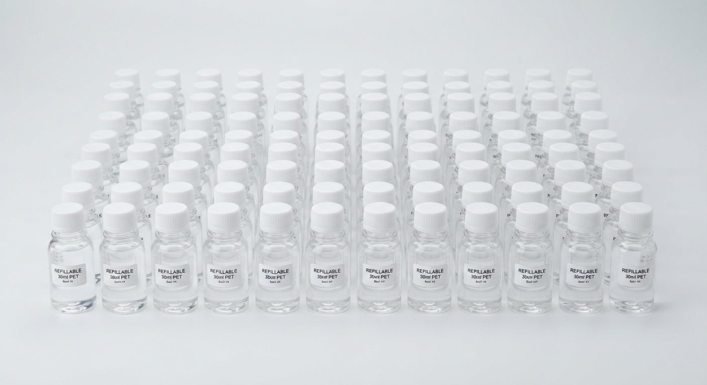 Lote 100 Botellas Plástico PET/PE Rellenables Cierre Hermético 15-50ml