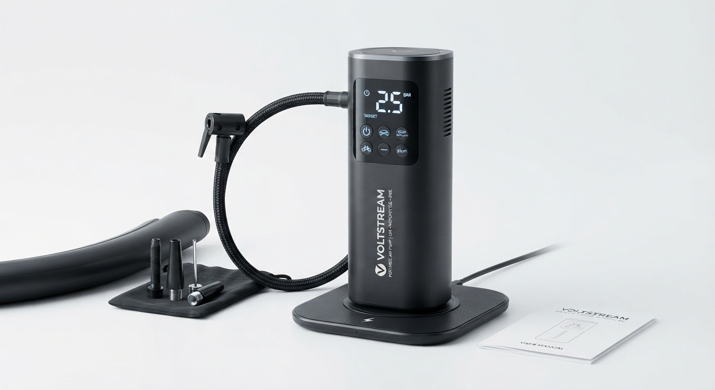 Bomba de Aire Eléctrica Portátil para Coche, Moto y Bicicleta con Carga Inalámbrica