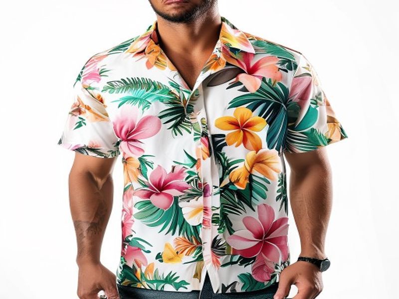 Camisa de manga corta con estampado floral hawaiano para hombre