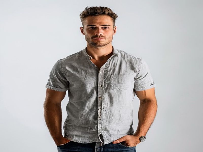 Camisa informal de lino y algodón para hombre