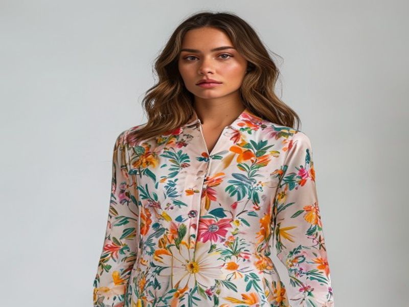 Conjunto Pijama Floral Mujer 2 Piezas Manga Larga