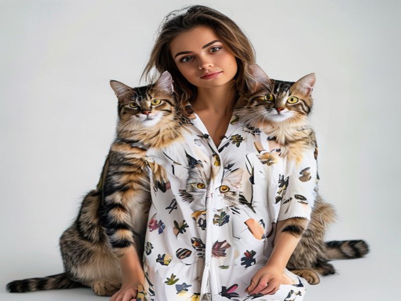 Uniexcosm Pijama Corto Estampado Gatos Mujer
