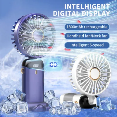 Mini Ventilador Portátil Plegable 5 Velocidades, USB, 1800mAh