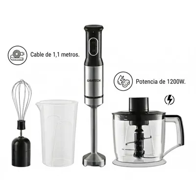 GAVATECH Batidora de Mano 1200W Kit 3 en 1 con Picadora de 800ml y Varilla Batidora