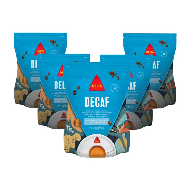 Pack 5 Café Molido Descafeinado Delta Decaf con Aromas de Caramelo, Vainilla y Frutos Secos