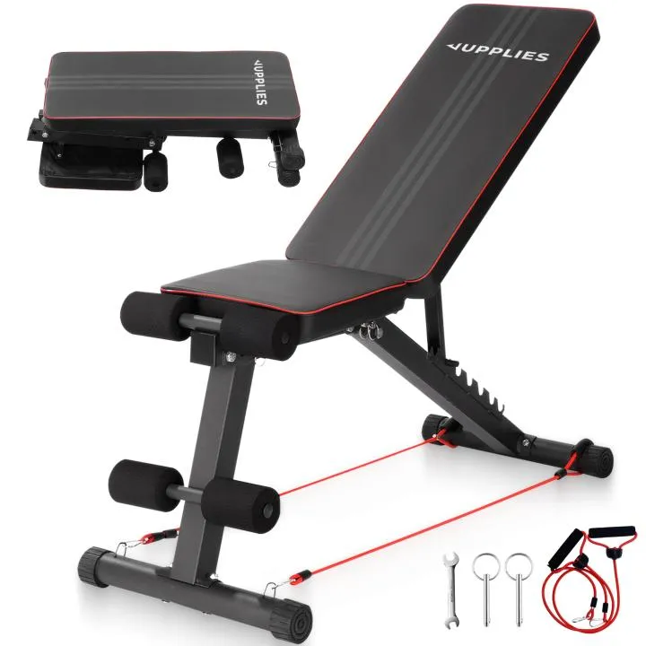 RELAXTY Banco de Musculación Plegable - Ajustable y con Bandas de Resistencia