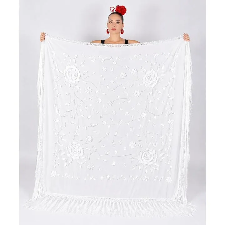 Mantón Español Flamenco Bordado con Flecos - 150x150cm