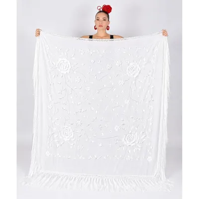 Mantón Español Flamenco Bordado con Flecos - 150x150cm