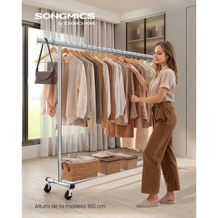 SONGMICS Burro Ropa con Ruedas Extensible y Alta Carga
