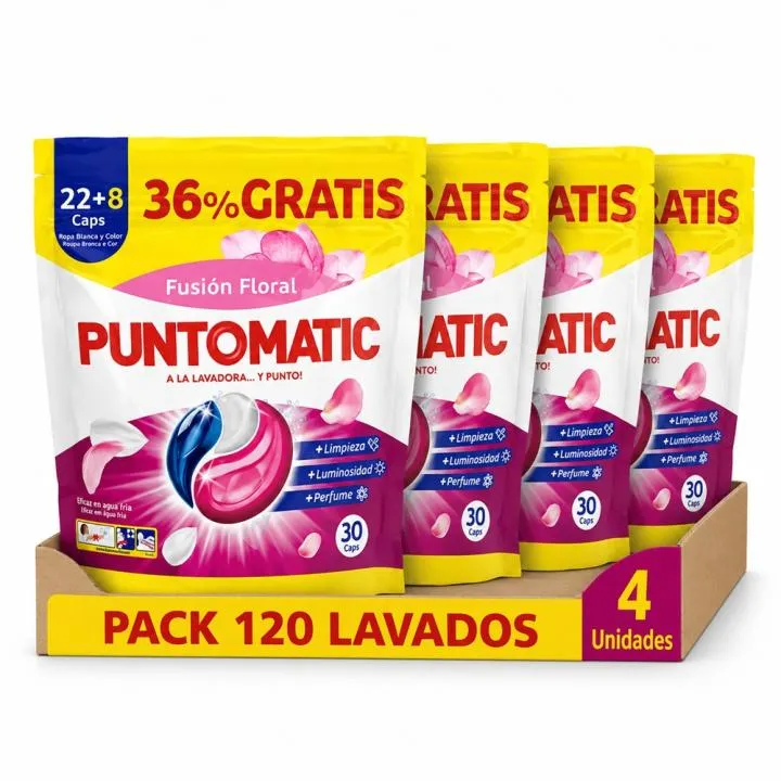 PUNTOMATIC 22+8 Cápsulas Tricámara Floral, Pack Ahorro 120 Lavados