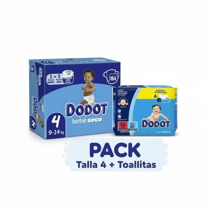 Dodot Bebé Seco Pack Ahorro Pañales Talla 4 y 5 + 208 Toallitas