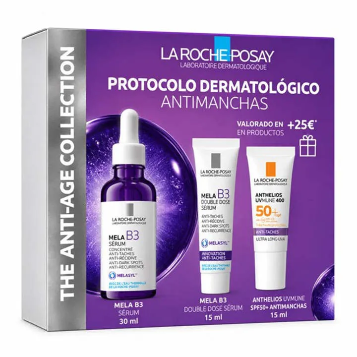 Pack La Roche Posay Mela B3 Serum 30ml + Regalo Sérum Doble Dose 15ml y Anthelios Uvmune 400 Spf50+ 15ml