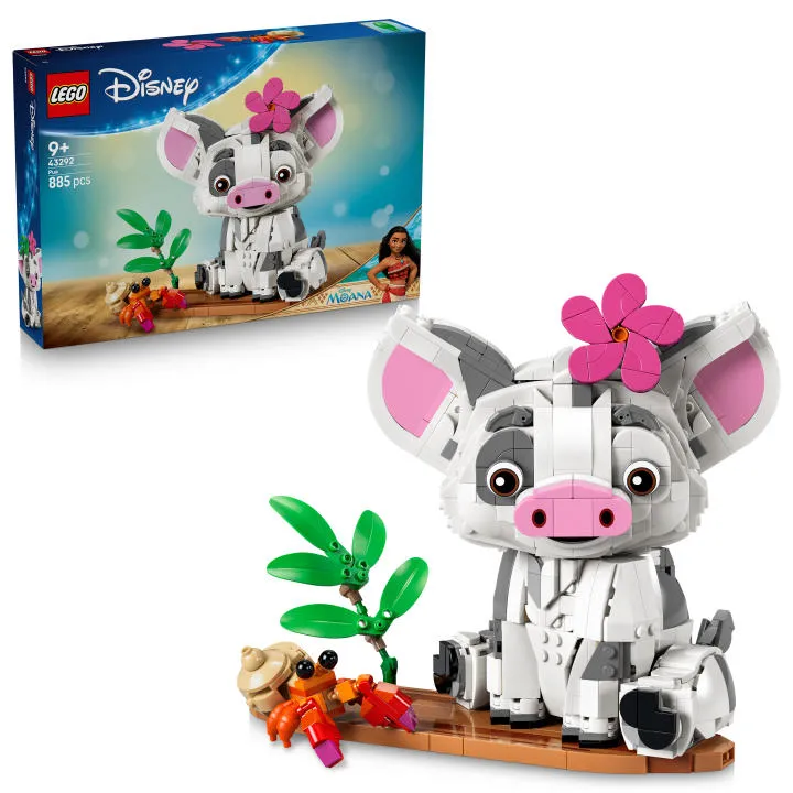 LEGO Disney Vaiana Pua Figura Animal de Juguete con Flor y Cangrejo