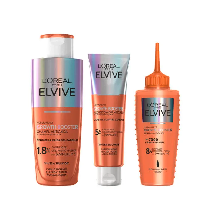 Pack L'Oréal Elvive Growth Booster Anticaída Champú, Acondicionador y Sérum