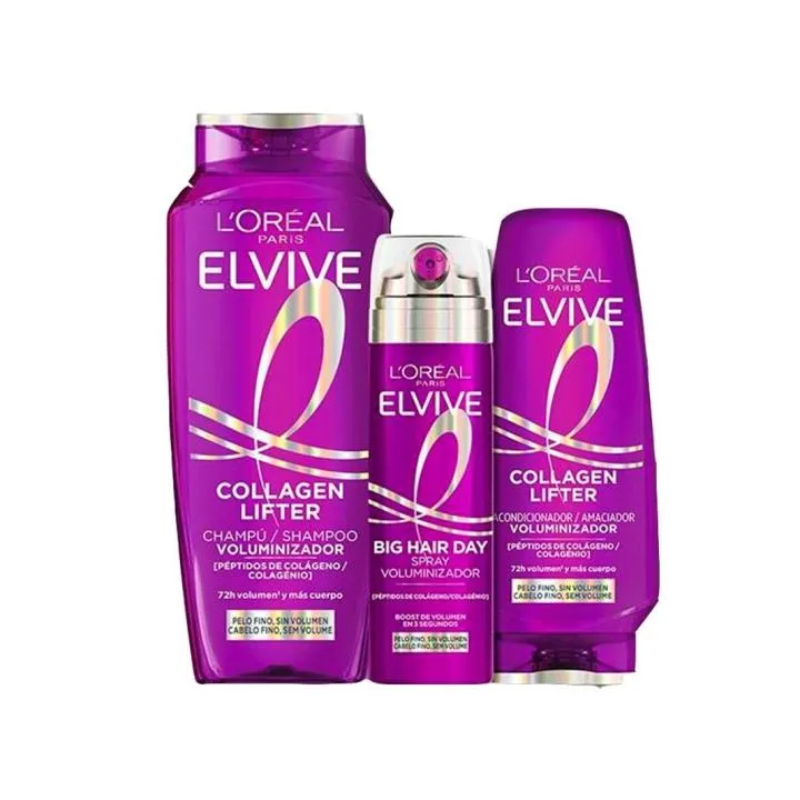 Pack L'Oréal Volumen Único Champú, Acondicionador y Spray Voluminizador con Colágeno
