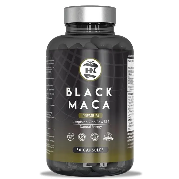 HN Healthy Nutrition Black Maca 20:1 con L-Arginina y Vitaminas - 50 Cápsulas
