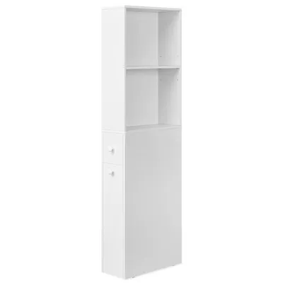 VASAGLE Armario de Baño Alto Blanco Clásico - Almacenamiento Delgado con Cajones y Estante Ajustable