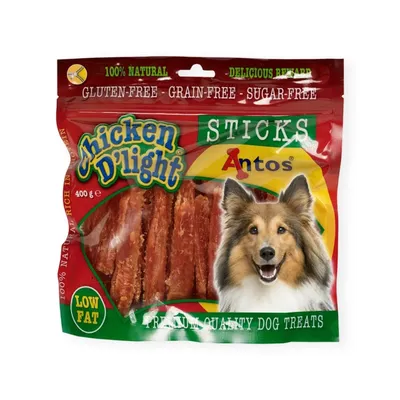 ANTOS Chicken D’light Sticks (400 gr) - Snack Natural para Perros 100% Pollo Sin Gluten, Sin Cereales y Bajo en Grasa (Todas las Edades)