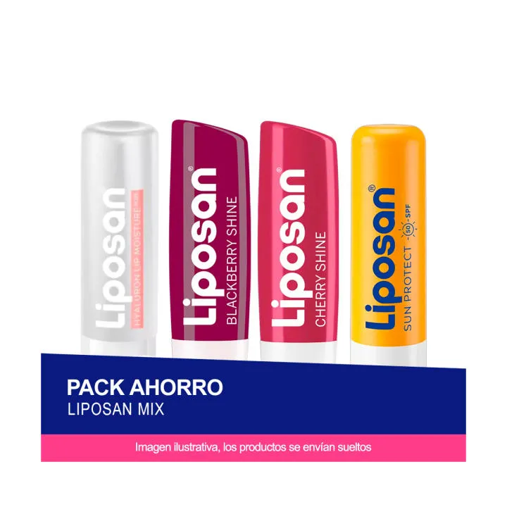 Pack 4 Bálsamos Labiales Liposan (Cereza, Mora, Solar, Hialurónico)