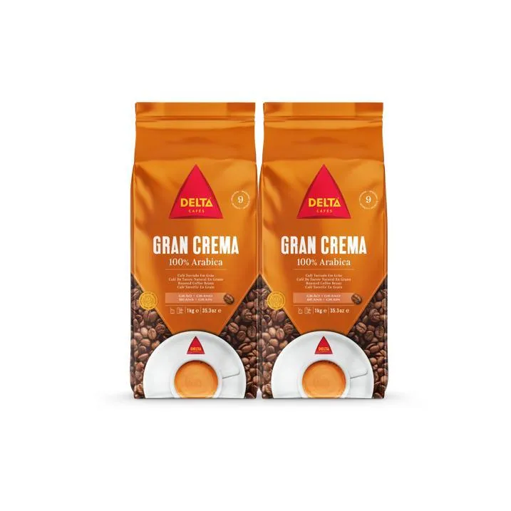 Delta Cafés Gran Crema Pack 2kg Café en Grano 100% Arábica Natural