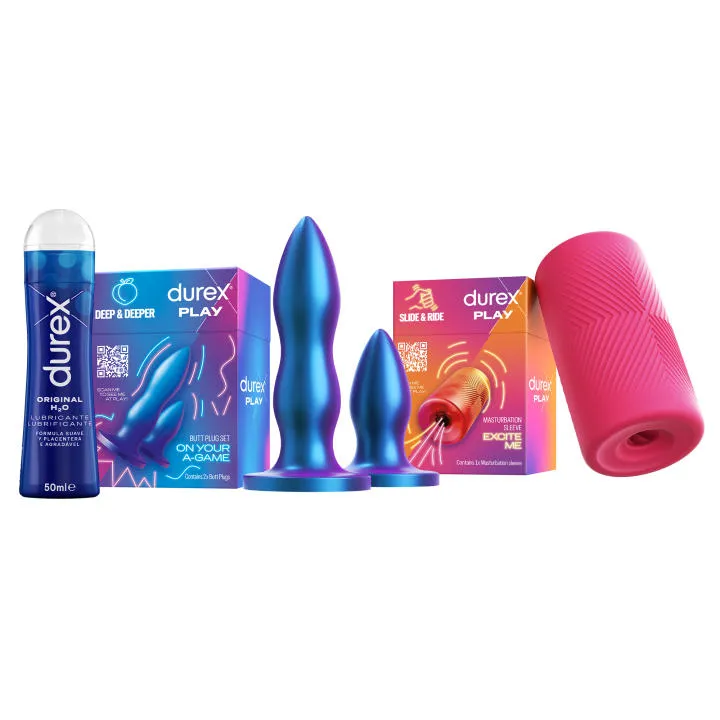 Pack Durex Plugs Anales DEEP & DEEPER + Masturbador SLIDE & RIDE + Gel Lubricante Original h2o 50ml