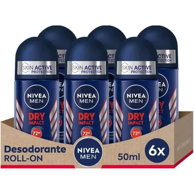 NIVEA MEN Dry Impact Desodorante roll-on pack de 6