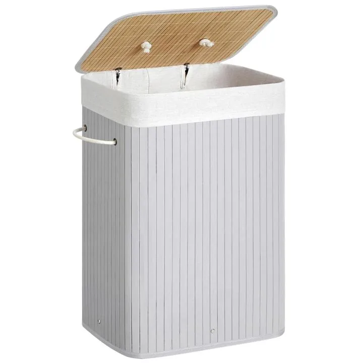 Cesto de Ropa Sucia Songmics 72L Plegable de Bambú con Bolsa Extraíble