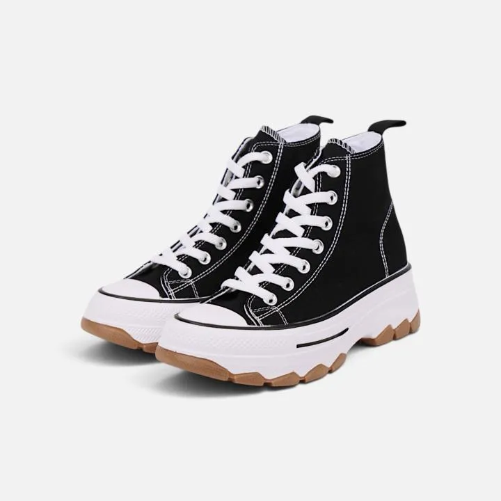 Zapatillas Botín Lona Mujer Plataforma Gruesa Cordones