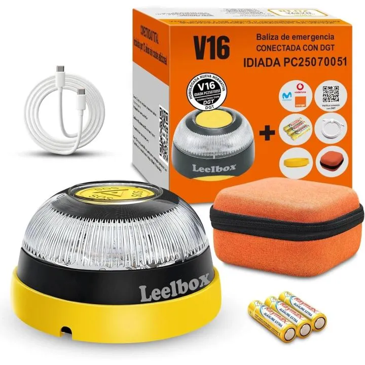 LEELBOX Baliza V16 Geolocalización DGT 3.0 con GPS y SIM Pagada hasta 2038