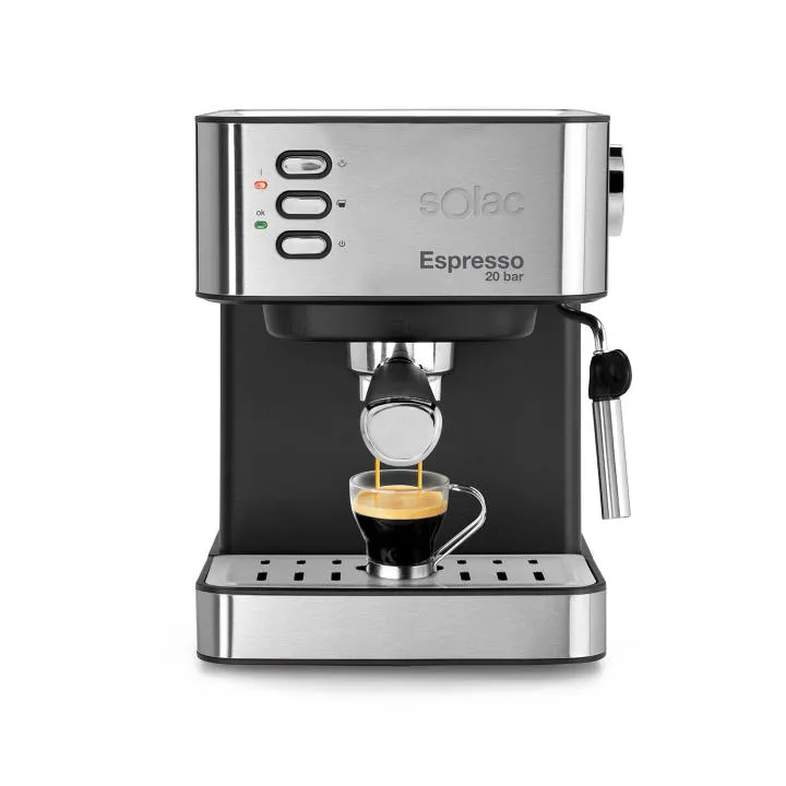 Solac Cafetera Espresso INOX 2en1 20 Bar con Vaporizador y Doble Salida
