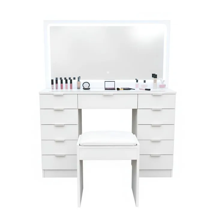 Tocador de Maquillaje con Espejo LED y 11 Cajones (110x40x135 cm)