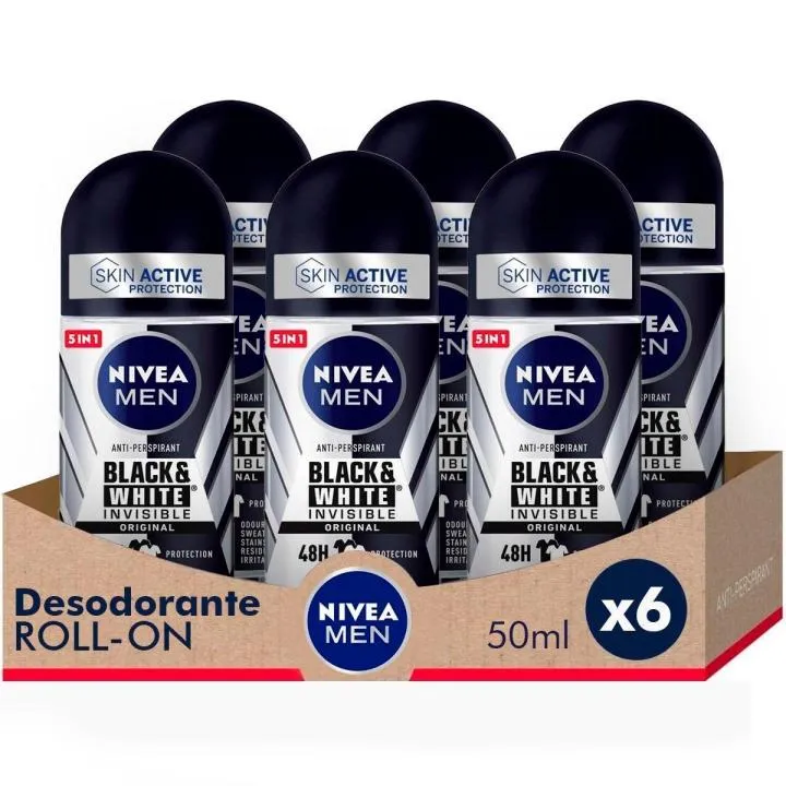 NIVEA MEN Pack ahorro - Black & White Invisible Original Roll on Desodorante para hombre