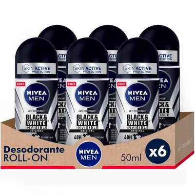 NIVEA MEN Pack ahorro - Black & White Invisible Original Roll on Desodorante para hombre