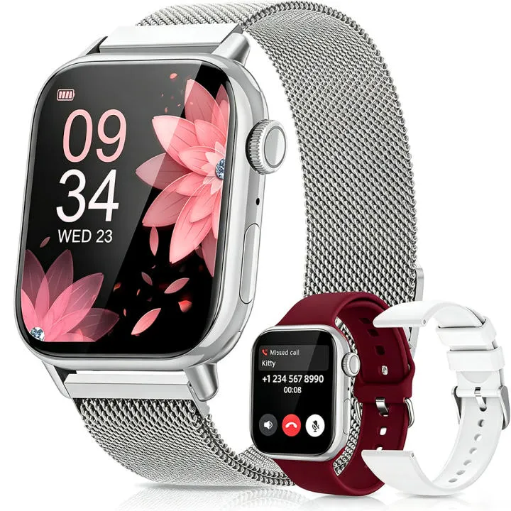 Reloj Inteligente Dorado Aitafy para Mujer 2.05" con Alexa, Llamadas y 3 Correas