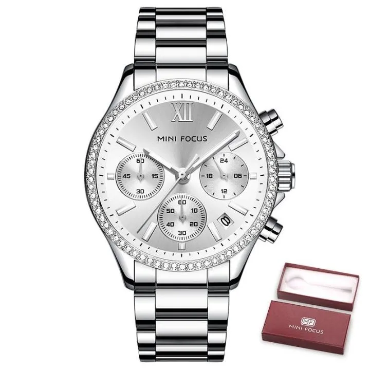 Reloj de Lujo para Mujer – Brillo Nocturno, Calendario, Brazalete de Acero Inoxidable