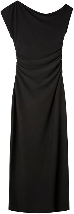 Vestido Negro Midi Asimétrico sin Mangas SPRINGFIELD Talla XS