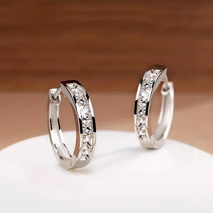 Pendientes de Aro Princesa con Circonita Cúbica Cuadrada para Mujer