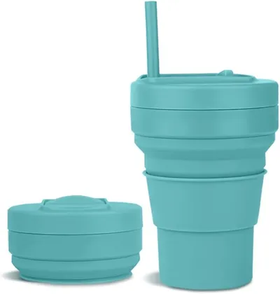 Tazas plegables para viajes Taza de silicona plegable de 350 ml con pajita taza de café reutilizable a prueba de fugas