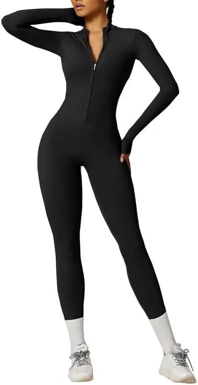 Litthing Mono de Yoga Mujer con Cremallera Manga Larga Elástico para Gimnasio y Running