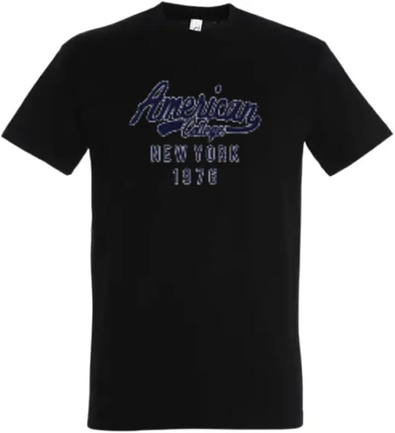 AMERICAN COLLEGE USA T Shirts Manches Courtes Hommes Femmes, Camisetas Unisex Adulto, Noir