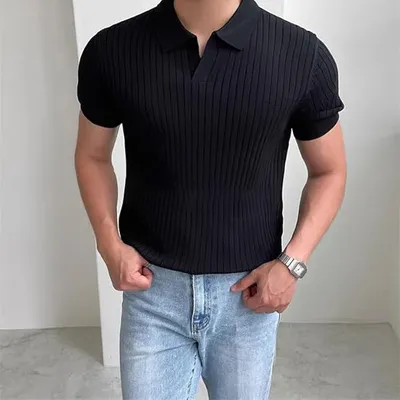 Polo Casual Verano Negro Hombre