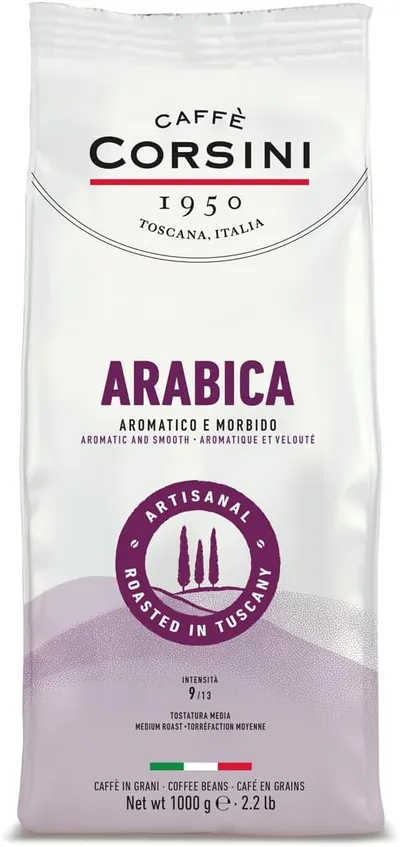 Caffè Corsini - Café en Grano 1 kg Arábica 100%, Tostado Medio, Selección Selecta, Café Aromático y Sedoso, Origen América Central y Meridional