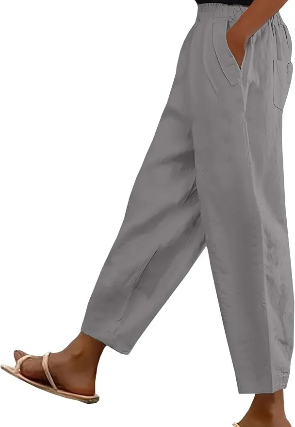 CheChury - Pantalones de lino de algodón para mujer