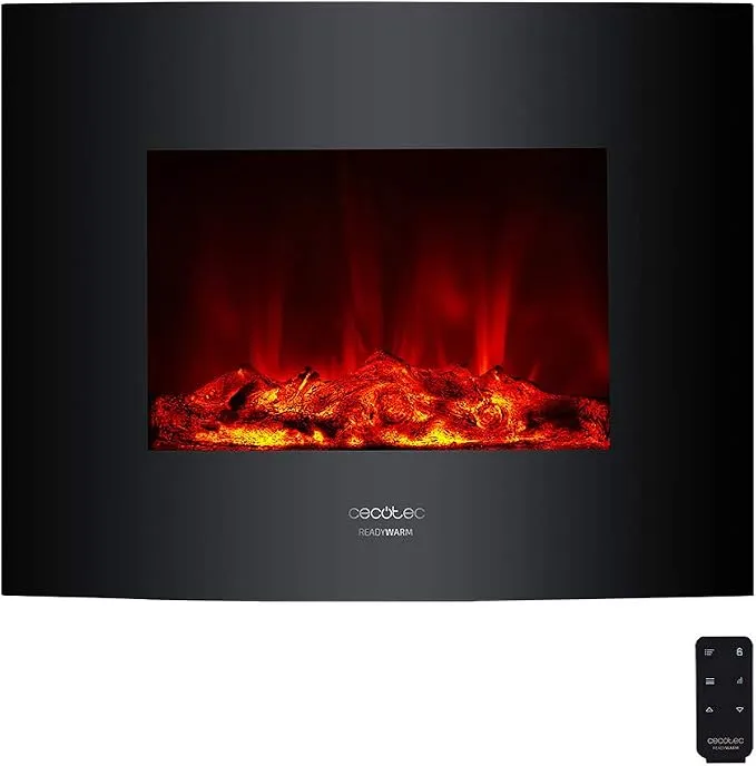 Cecotec Ready Warm 2600 Chimenea Eléctrica con Mando y Cristal Curvo