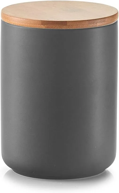 Zeller 19826 Tarro con Tapa de bambú, de cerámica, Antracita, 650 ml