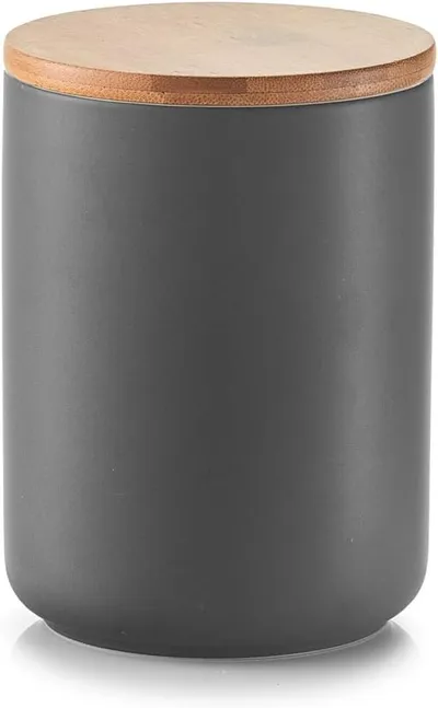 Zeller 19826 Tarro con Tapa de bambú, de cerámica, Antracita, 650 ml